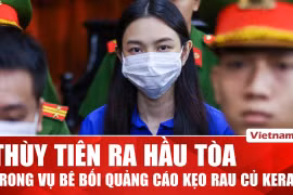 Hình ảnh Hoa hậu Thùy Tiên trong phiên tòa xét xử vụ kẹo Kera