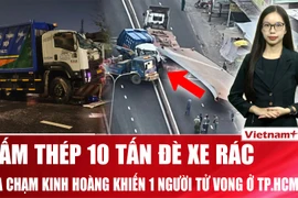 Khoảnh khắc va chạm khiến tấm thép 10 tấn rơi đè vào tài xế xe rác 