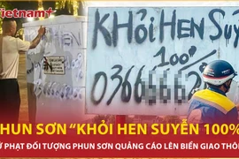 Xử phạt đối tượng phun sơn quảng cáo “khỏi hen suyễn 100%” lên biển giao thông