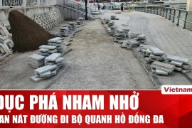 Đường đi bộ bị chiếm dụng kinh doanh, vỉa hè Hồ Đống Đa bị đục phá nham nhở
