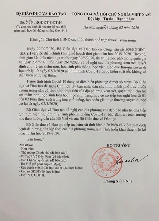 Bộ GD&ĐT đề nghị cho học sinh nghỉ thêm 1-2 tuần vì dịch COVID-19 ảnh 3