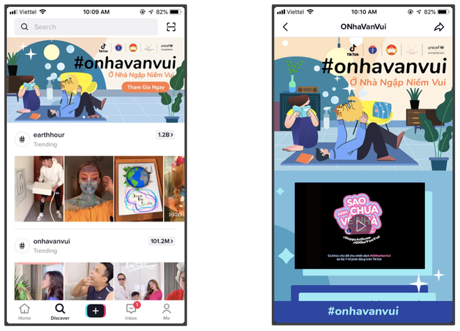 Chiến dịch “Ở Nhà Vẫn Vui” (#onhavanvui) trên TikTok. (Ảnh: PV/Vietnam+) TikTok và UNICEF chung tay khởi động chiến dịch 'Ở nhà vẫn vui' ảnh 1