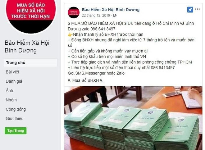 Cảnh báo tình trạng mạo danh Facebook để thu mua sổ bảo hiểm xã hội ảnh 1