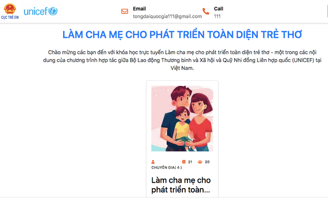 UNICEF và Cục trẻ em ra mắt khoá học trực tuyến về kỹ năng làm cha mẹ ảnh 1