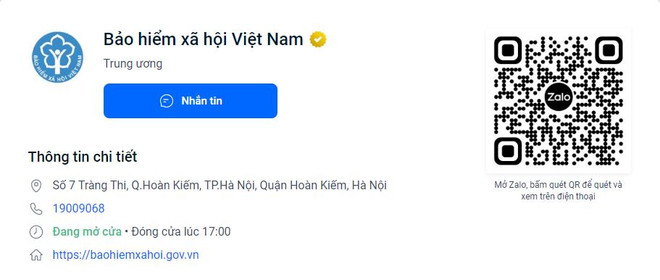 Zalo Official Account của Bảo hiểm xã hội Việt Nam. (Ảnh: PV/Vietnam+) Cảnh báo trang web giả mạo Cổng dịch vụ công Bảo hiểm xã hội Việt Nam ảnh 3