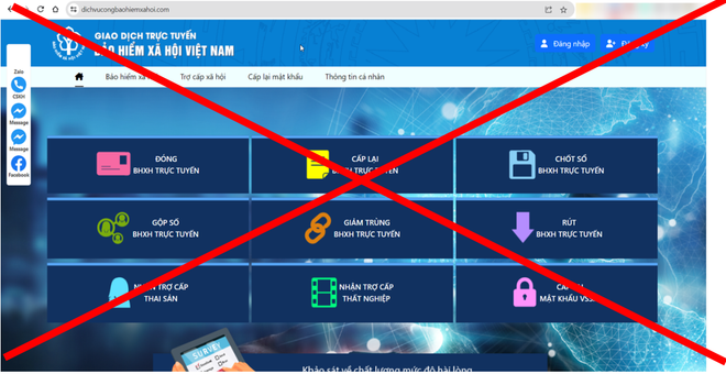 Web giả mạo Cổng dịch vụ công của Bảo hiểm xã hội Việt Nam. (Ảnh: PV/Vietnam+) Cảnh báo trang web giả mạo Cổng dịch vụ công Bảo hiểm xã hội Việt Nam ảnh 1
