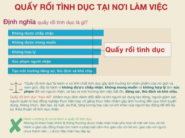 Trích Bộ Quy tắc ứng xử về quấy rối tình dục tại nơi làm việc ở Việt Nam. (Ảnh: PV/Vietnam+) Việt Nam tham gia đàm phán Công ước mới của ILO về quấy rối tình dục ảnh 2