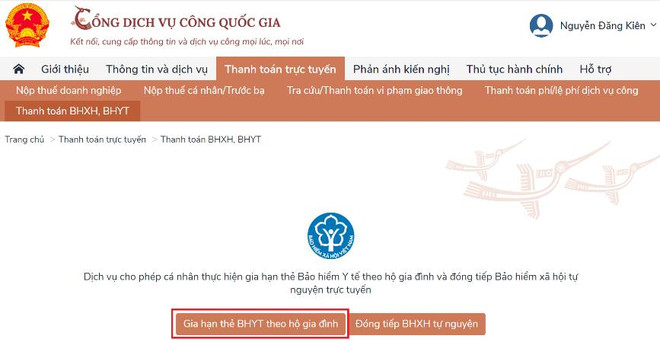 Hướng dẫn gia hạn thẻ bảo hiểm y tế trên Cổng Dịch vụ công Quốc gia ảnh 2