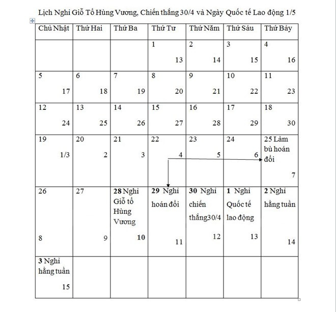 Nghỉ 6 ngày trong dịp lễ Giỗ tổ Hùng Vương và Chiến thắng 30/4 ảnh 1