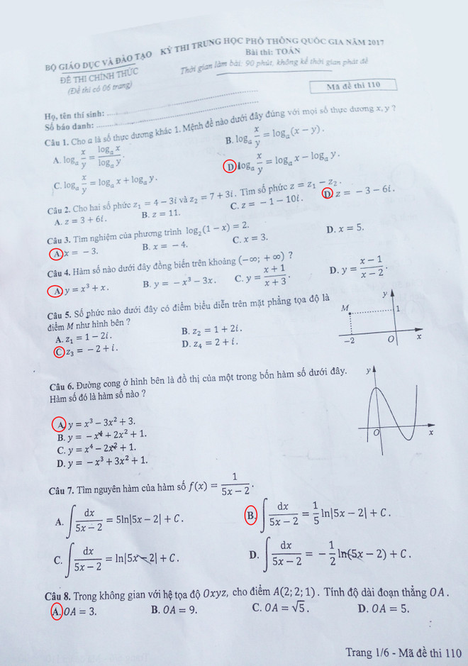 Gợi ý giải đề môn Toán kỳ thi THPT Quốc gia năm 2017 ảnh 9