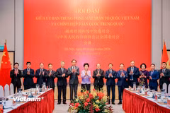 Hội đàm giữa Ủy ban Trung ương Mặt trận Tổ quốc Việt Nam và Chính hiệp toàn quốc Trung Quốc tổ chức tại Hà Nội chiều nay 8/6. (Ảnh: Hoài Nam/Vietnam+)
