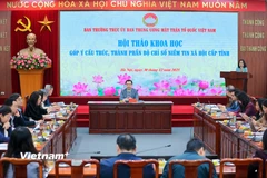 Ban Thường trực Ủy ban Trung ương Mặt trận Tổ quốc Việt Nam tổ chức Hội thảo khoa học góp ý cấu trúc, thành phần Bộ chỉ số Niềm tin xã hội cấp tỉnh. (Ảnh: Hoài Nam/Vietnam+)