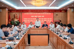 Buổi họp báo thông tin về kết quả đạt được sau gần 2 tháng phát động Chương trình "65 nghĩa tình Việt Nam-Cuba." (Ảnh: Hoài Nam/Vietnam+)