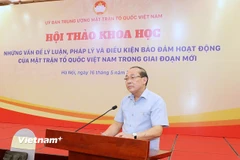 Phó Chủ tịch Ủy ban Trung ương Mặt trận Tổ quốc Việt Nam Việt Nam, Hoàng Công Thủy phát biểu tại Hội thảo. (Ảnh: PV/Vietnam+)