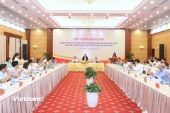 Hội thảo khoa học “Những vấn đề lý luận, pháp lý và bảo đảm điều kiện hoạt động của Mặt trận Tổ Quốc Việt Nam trong giai đoạn mới chiều nay 16/5. (Ảnh: PV/Vietnam+)