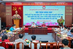 Hội thảo khoa học “Phát huy vai trò nòng cốt của Mặt trận Tổ quốc Việt Nam trong thực hiện dân chủ, tăng cường đồng thuận xã hội trong kỷ nguyên vươn mình của dân tộc.” (Ảnh: Hoài Nam/Vietnam+)