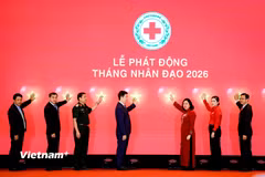 Trung ương Hội Chữ thập đỏ Việt Nam tổ chức Lễ phát động Tháng Nhân đạo năm 2026 cấp quốc gia với chủ đề “80 năm - Hành trình nhân ái vì cộng đồng.” (Ảnh: Hoài Nam/Vietnam+)