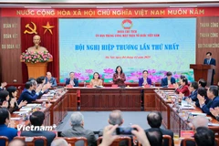 Hội nghị hiệp thương lần thứ nhất thảo luận về cơ cấu, thành phần, số lượng người của các cơ quan, tổ chức, đơn vị ở Trung ương được giới thiệu ứng cử đại biểu Quốc hội khóa XVI. (Ảnh: Hoài Nam/Vietnam+)