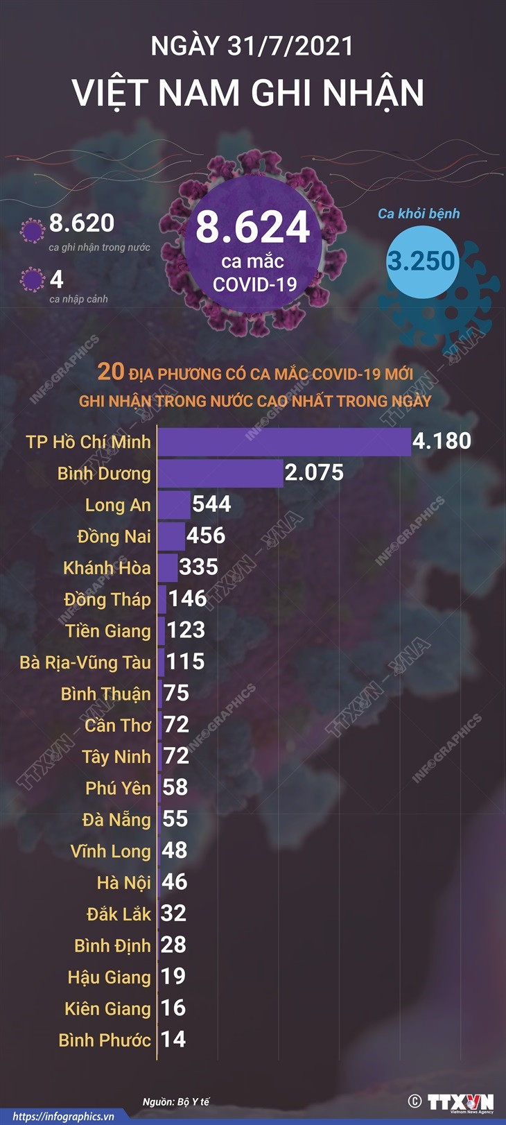 [Infographics] Việt Nam ghi nhận 8.624 ca mắc COVID-19 trong ngày 31/7 ảnh 1
