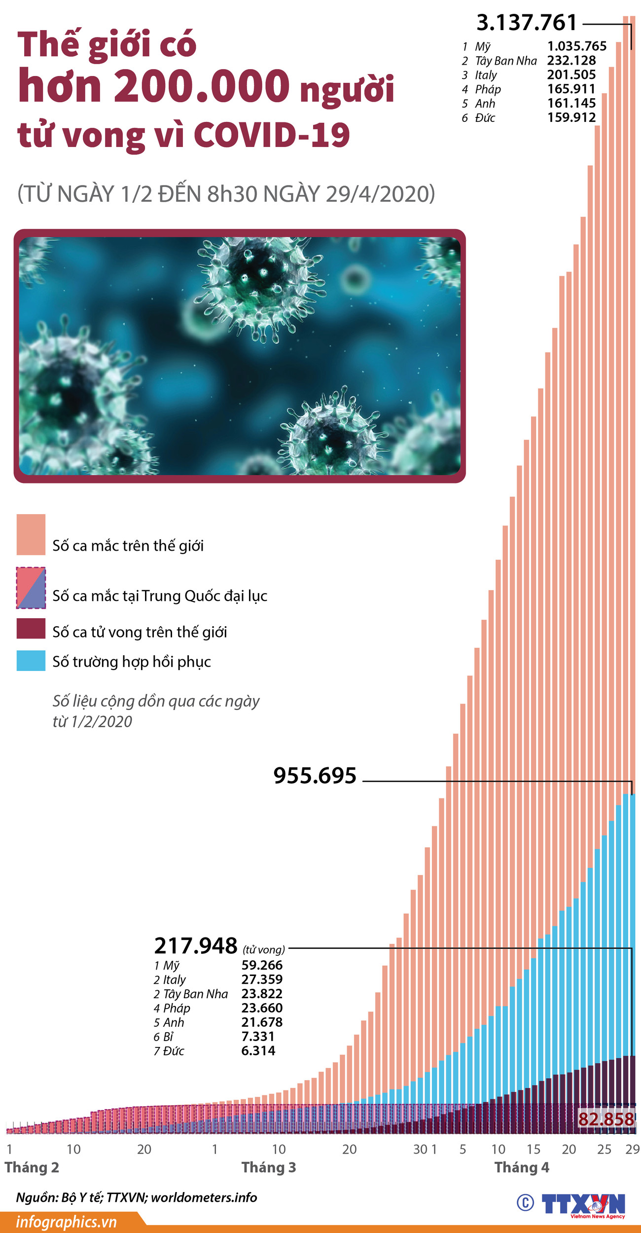 [Infographics] Thế giới có hơn 200.000 người tử vong vì COVID-19 ảnh 1