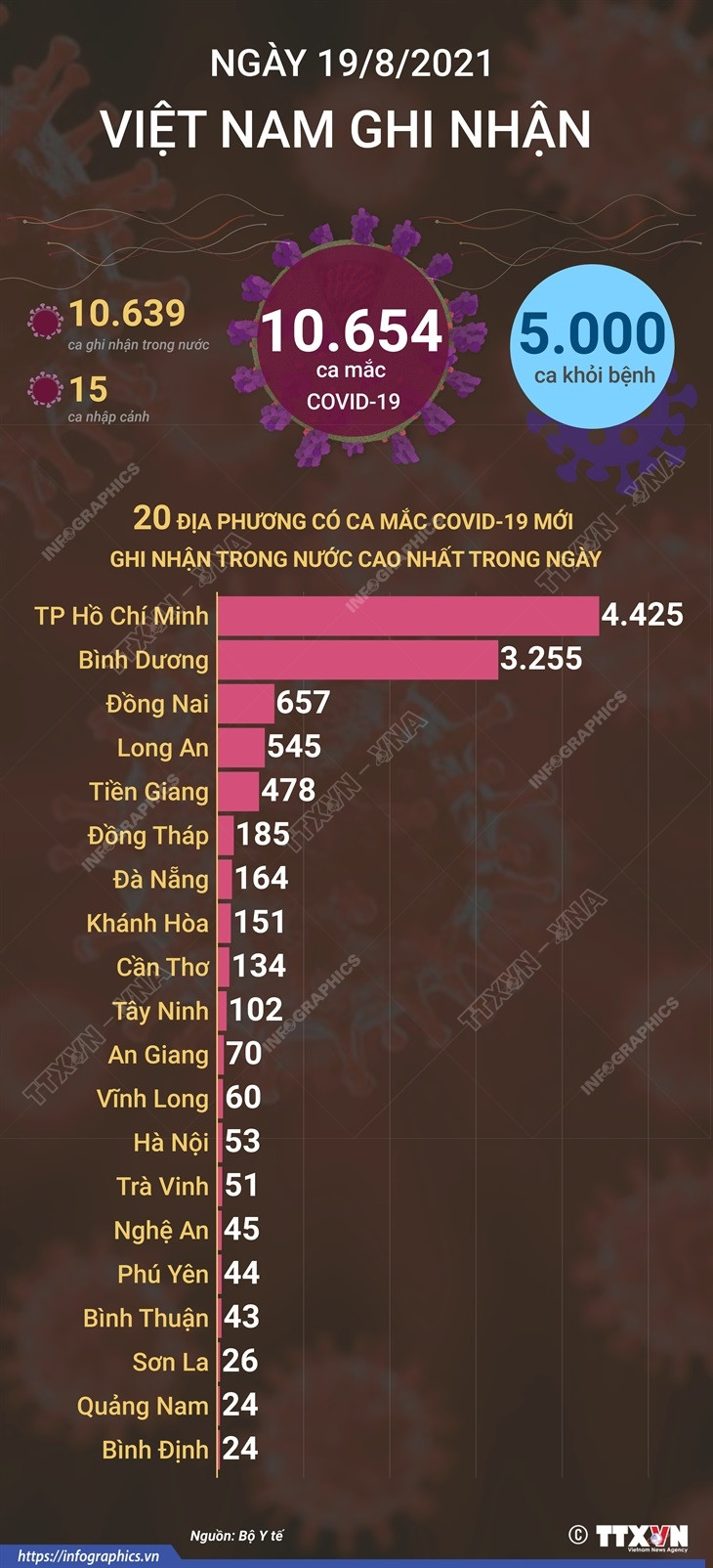 [Infographics] Việt Nam có 10.654 ca mắc COVID-19 trong ngày 19/8 ảnh 1