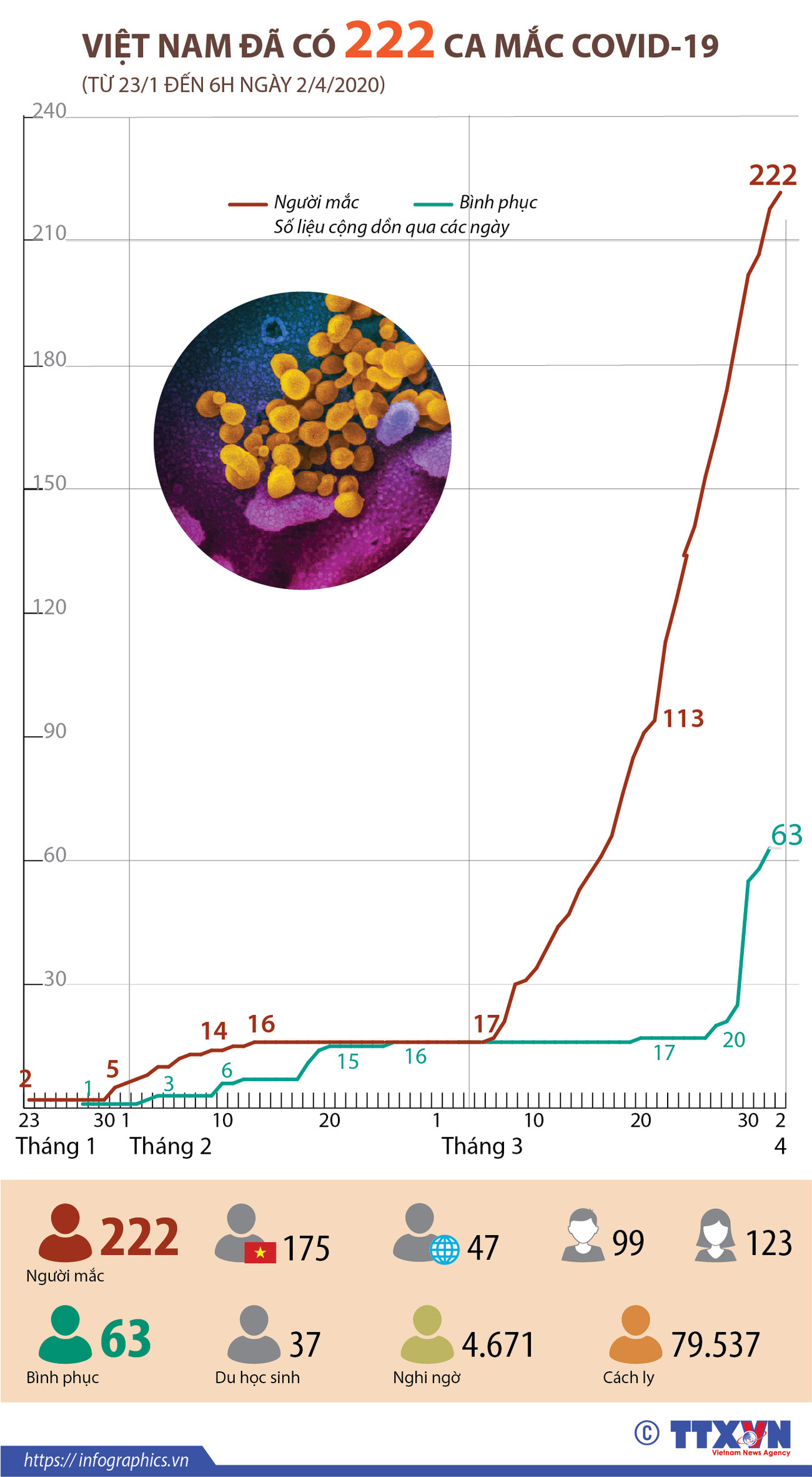 [Infographics] Việt Nam ghi nhận 222 trường hợp mắc bệnh COVID-19 ảnh 1