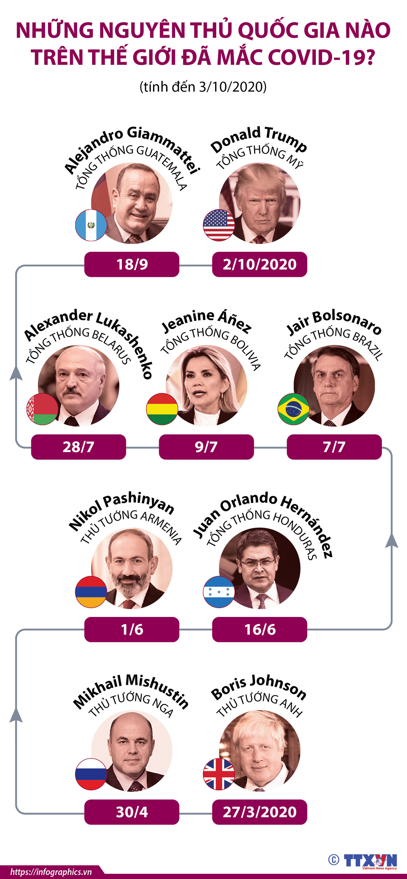 [Infographics] Những nguyên thủ nước nào trên thế giới mắc COVID-19? ảnh 1