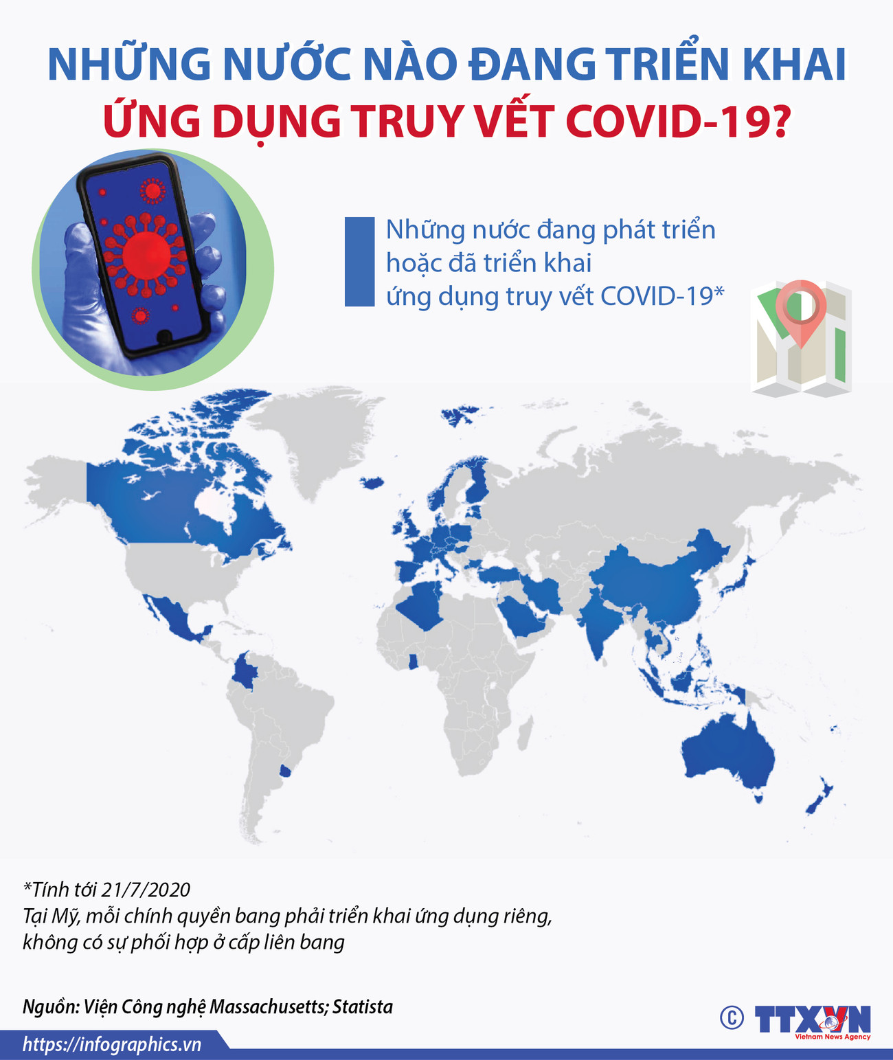 [Infographics] Nước nào đang triển khai ứng dụng truy vết COVID-19? ảnh 1