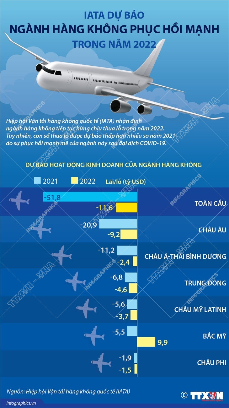 [Infographics] IATA dự báo ngành hàng không phục hồi mạnh năm 2022 ảnh 1