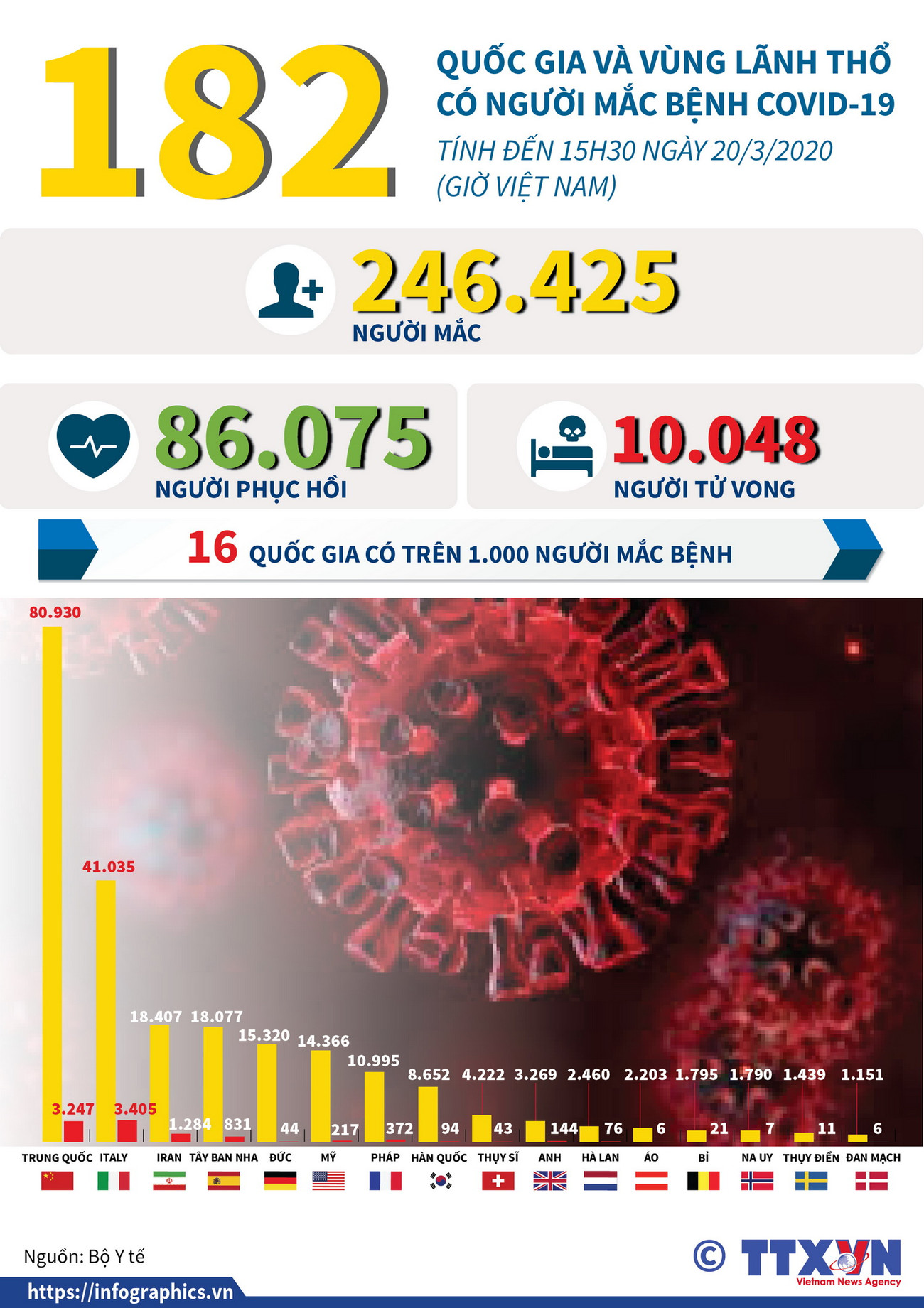 [Infographics] 182 quốc gia và vùng lãnh thổ có người mắc COVID-19 ảnh 1