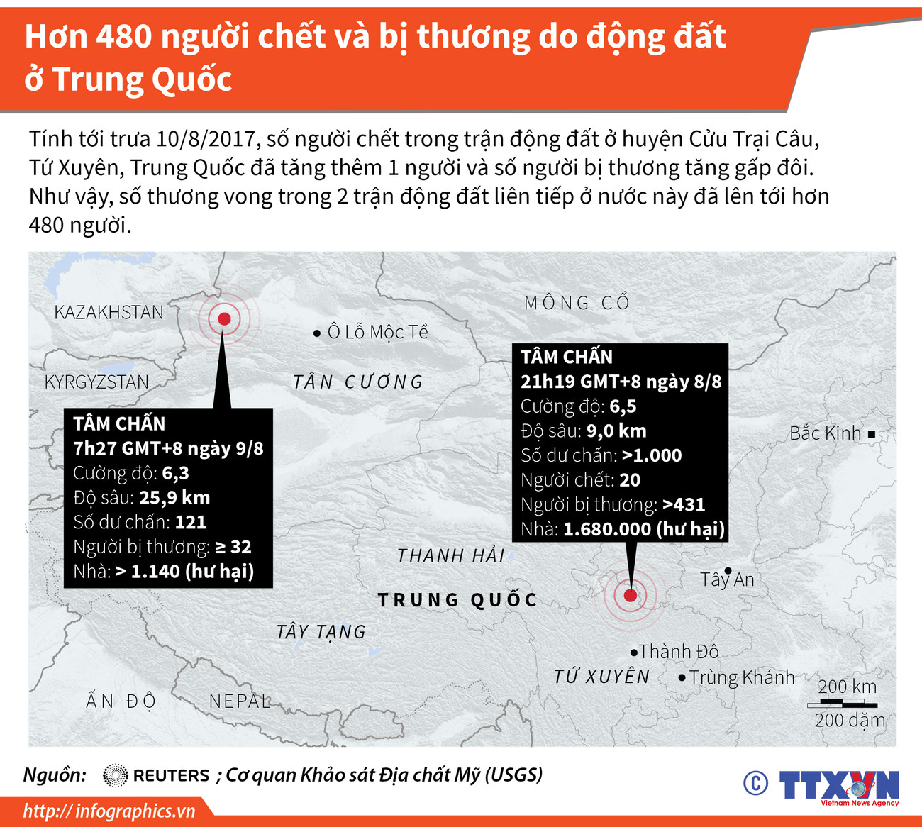 [Infographics] Hai trận động đất xảy ra liên tiếp tại Trung Quốc ảnh 1