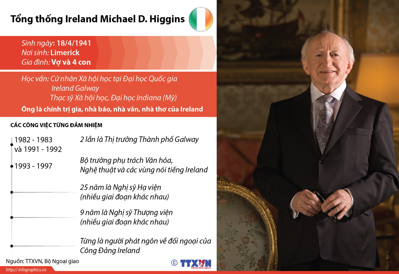 [Infographics] Tổng thống Ireland thăm cấp Nhà nước tới Việt Nam ảnh 1