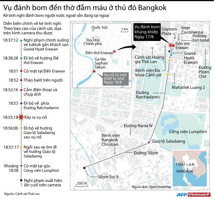 [Inforgraphics] Diễn tiến vụ đánh bom đền thờ đẫm máu ở Bangkok ảnh 1