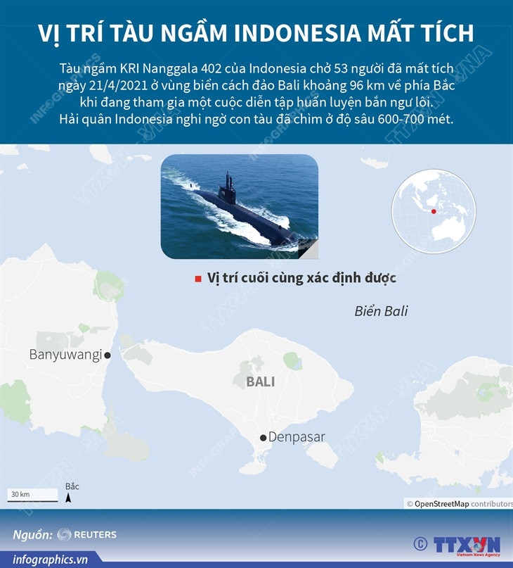 [Infographics] Vị trí tàu ngầm KRI Nanggala 402 của Indonesia mất tích ảnh 1