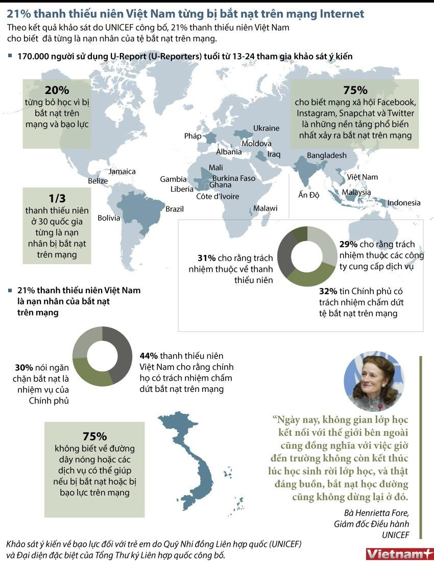 21% thanh thiếu niên Việt Nam từng bị bắt nạt trên mạng Internet ảnh 1