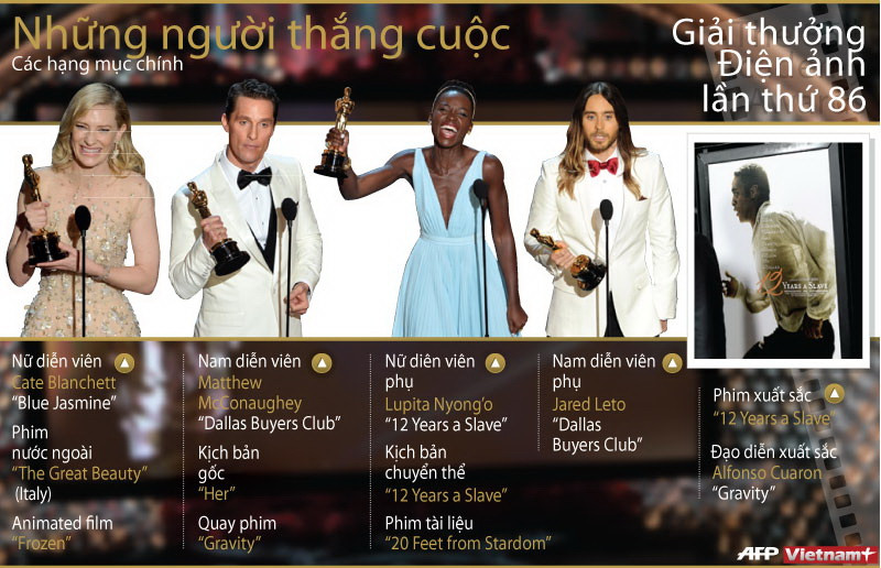 Đồ họa về các hạng mục thắng cuộc tại Oscar 2014 ảnh 1
