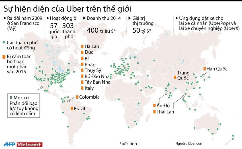 [Infographics] Sự hiện diện của dịch vụ taxi Uber trên thế giới ảnh 1