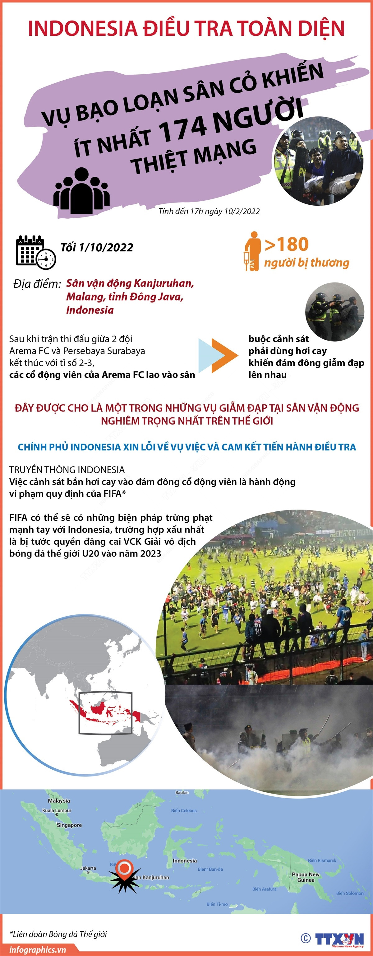 [Infographics] Nhìn lại vụ bạo loạn sân cỏ kinh hoàng tại Indonesia ảnh 1