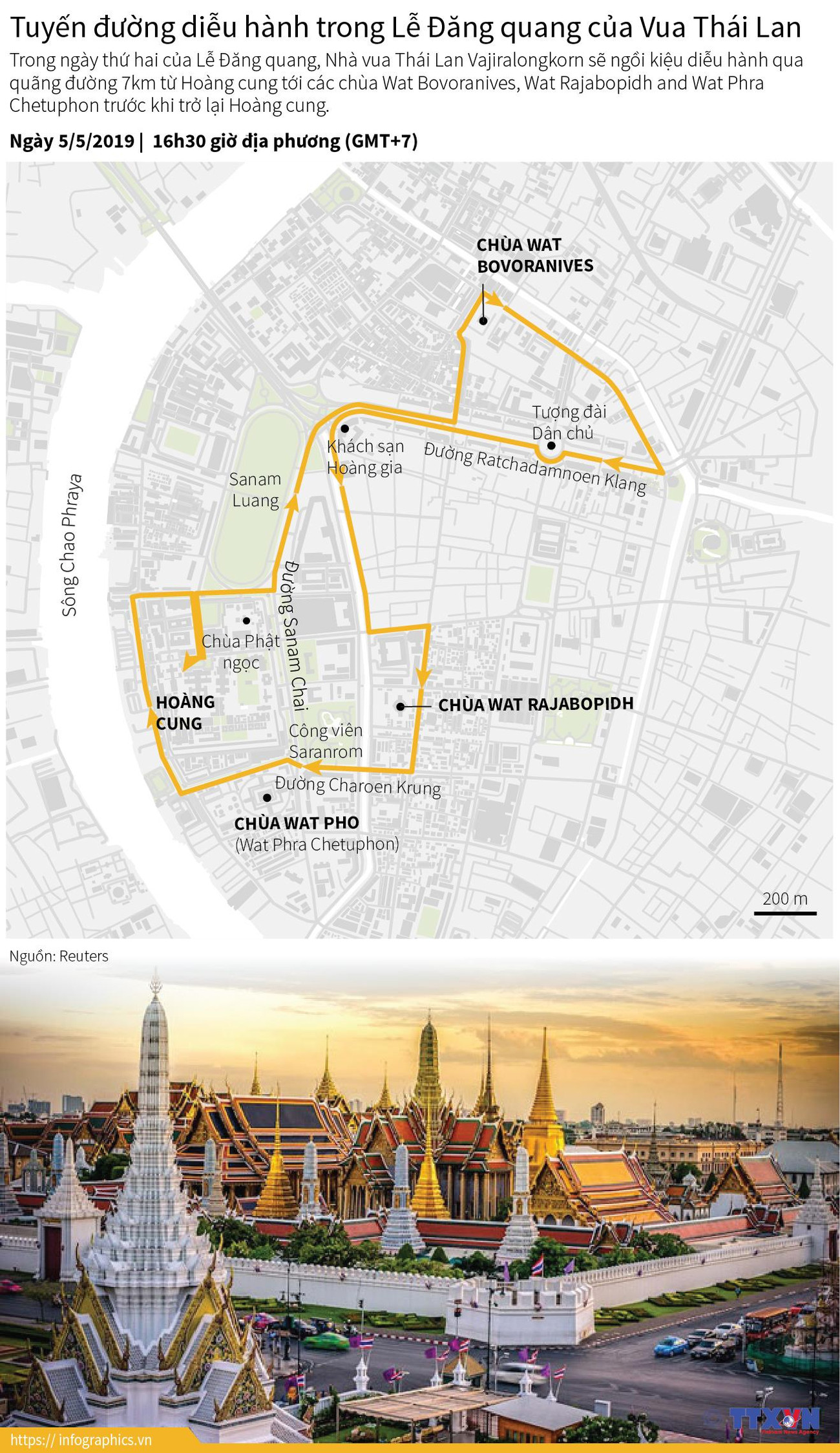 Tuyến đường diễu hành trong lễ đăng quang của Vua Thái Lan ảnh 1