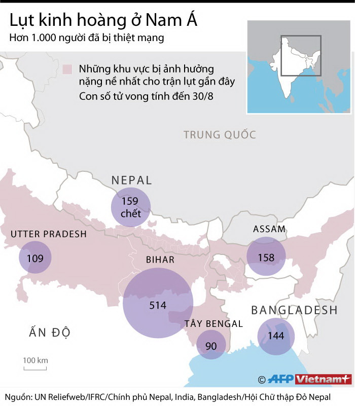 [Infographics] Hơn 1.000 người thiệt mạng vì trận lụt ở Nam Á ảnh 1