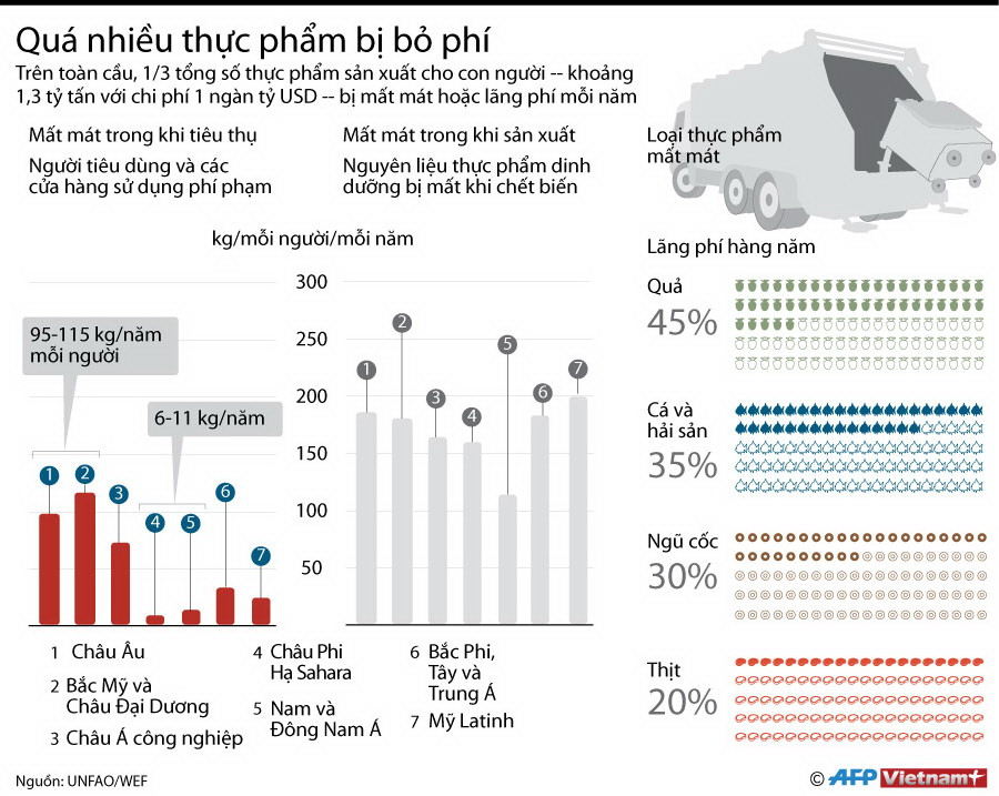 [Infographics] 1,3 tỷ tấn thực phẩm bị mất mát hoặc lãng phí mỗi năm ảnh 1