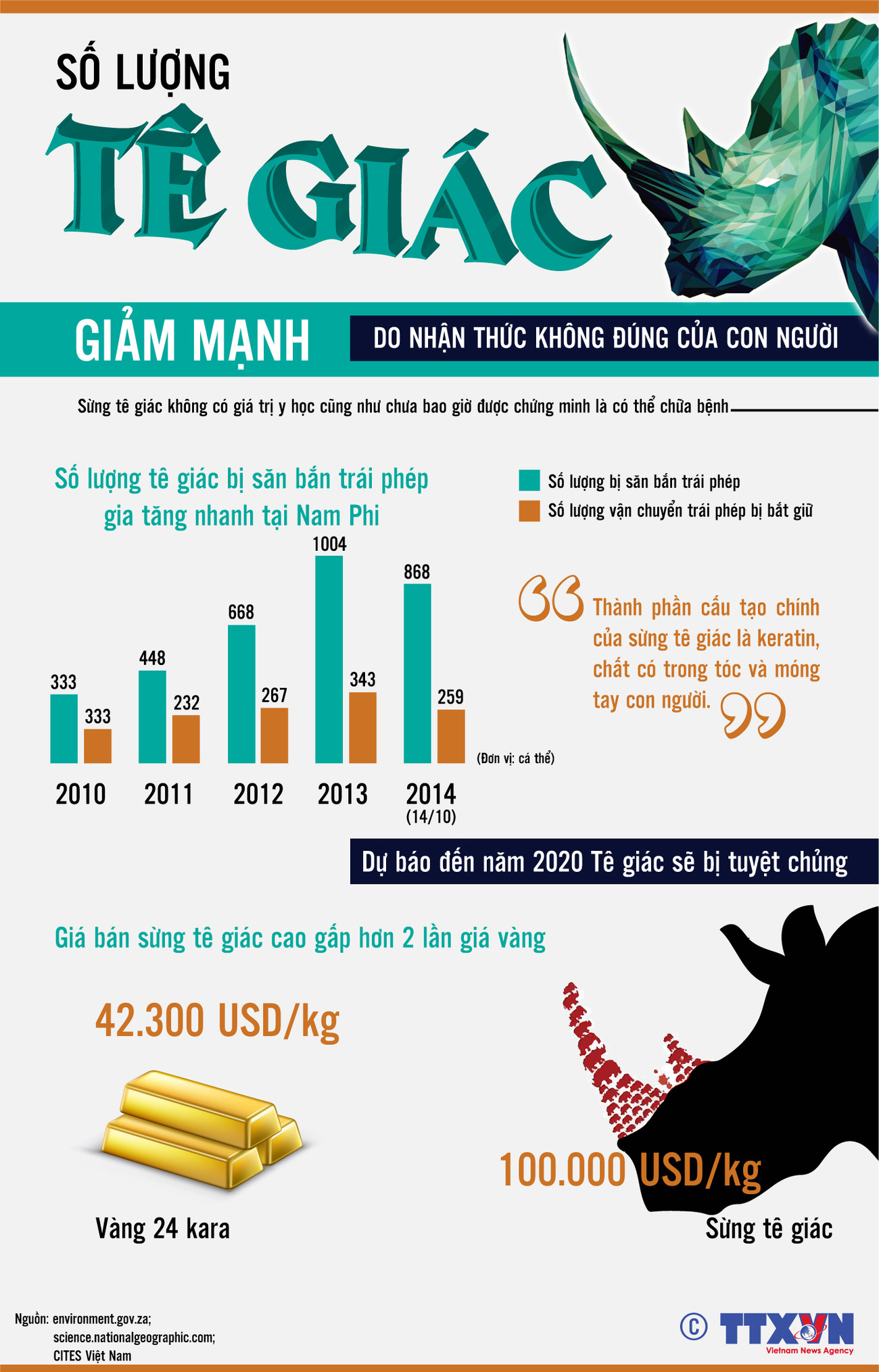 [Infographics] Số lượng tê giác giảm do nhận thức sai của con người ảnh 1