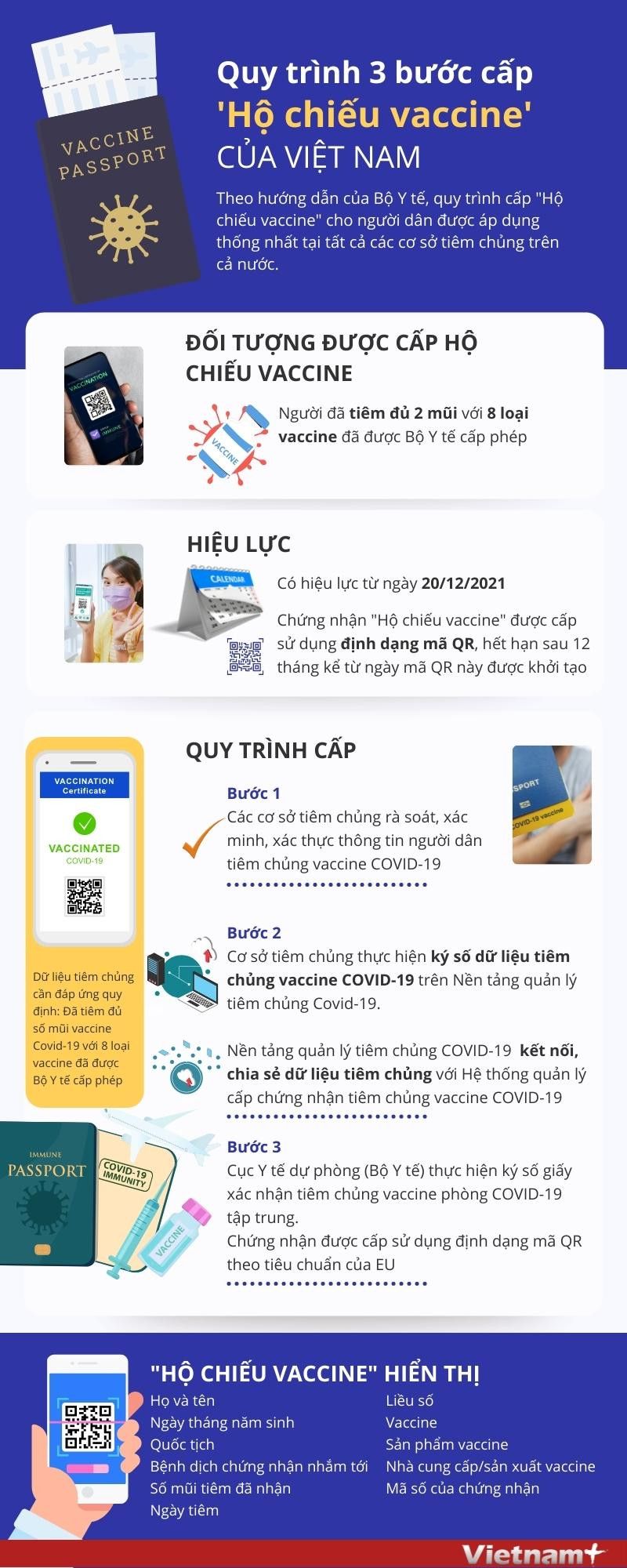 [Infographics] Quy trình 3 bước cấp Hộ chiếu vaccine của Việt Nam ảnh 1