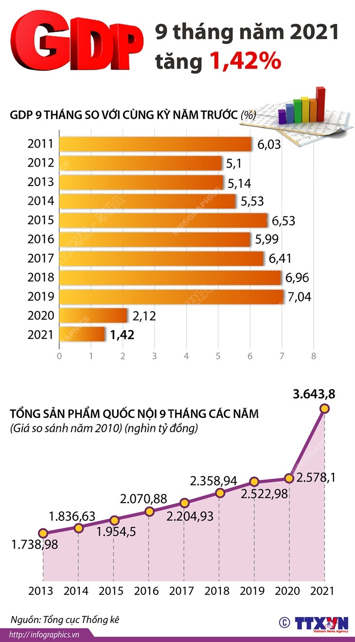 [Infographics] GDP của cả nước 9 tháng năm 2021 tăng 1,42% ảnh 1
