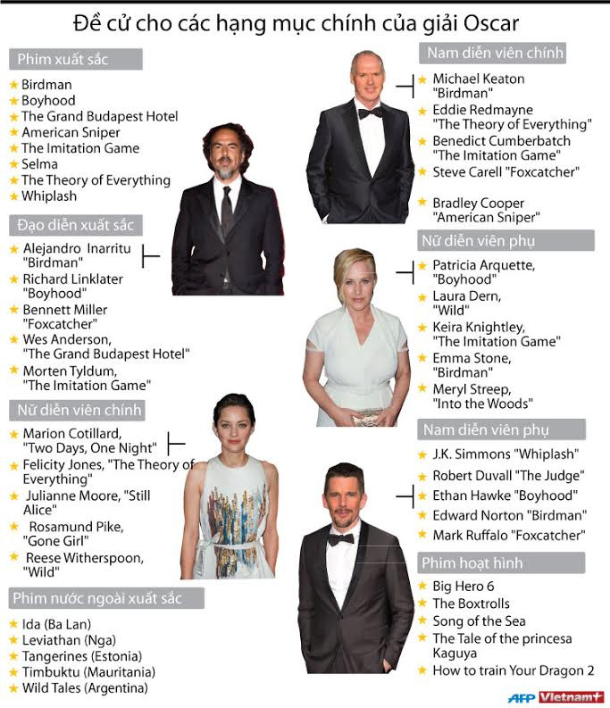 [Infographics] Đề cử cho các hạng mục chính của Oscar 2015 ảnh 1