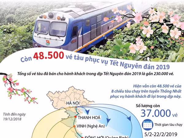 [Infographics] Còn 48.500 vé tàu phục vụ Tết Nguyên đán 2019 ảnh 1