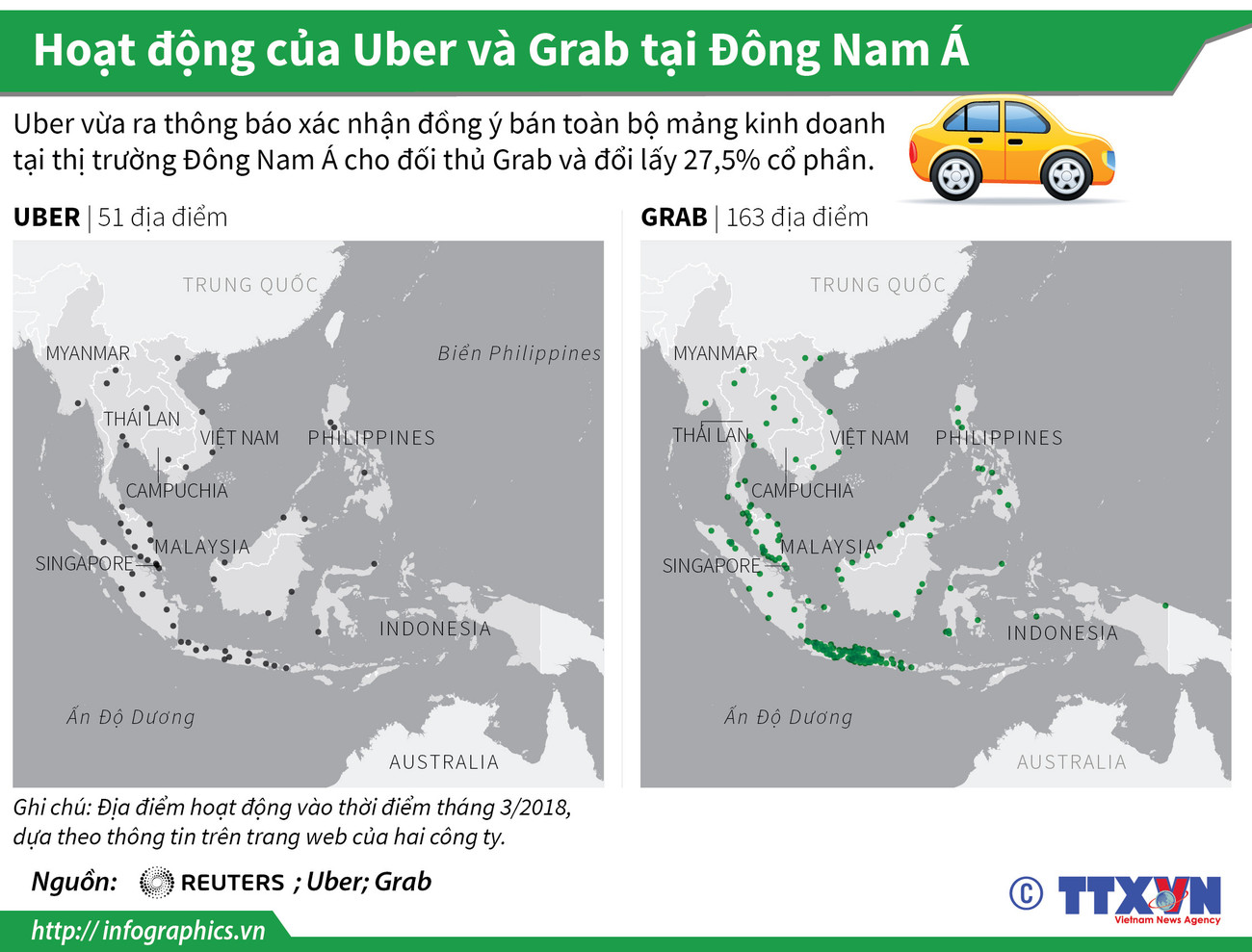 [Infographics] So sánh hoạt động của Uber và Grab tại Đông Nam Á ảnh 1