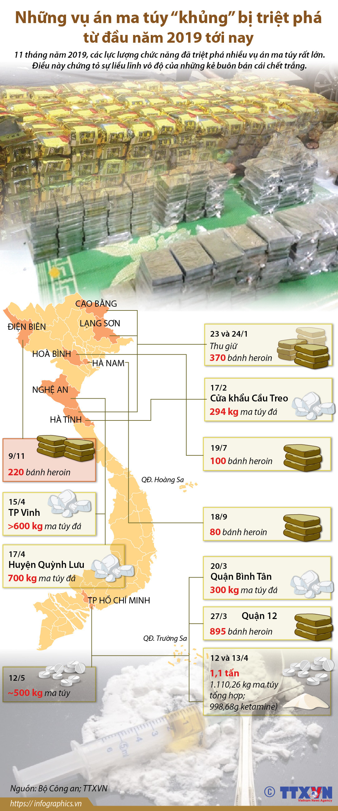 [Infographics] Những vụ án ma túy lớn bị triệt phá từ đầu năm tới nay ảnh 1