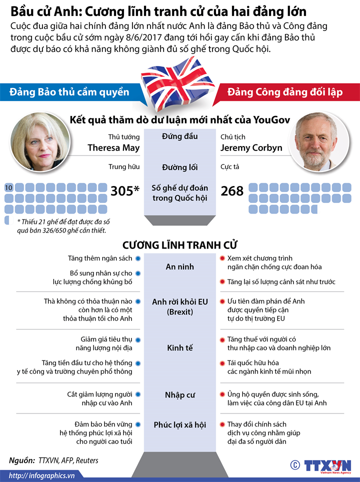 [Infographics] Bầu cử Anh: Cương lĩnh tranh cử của hai đảng lớn ảnh 1