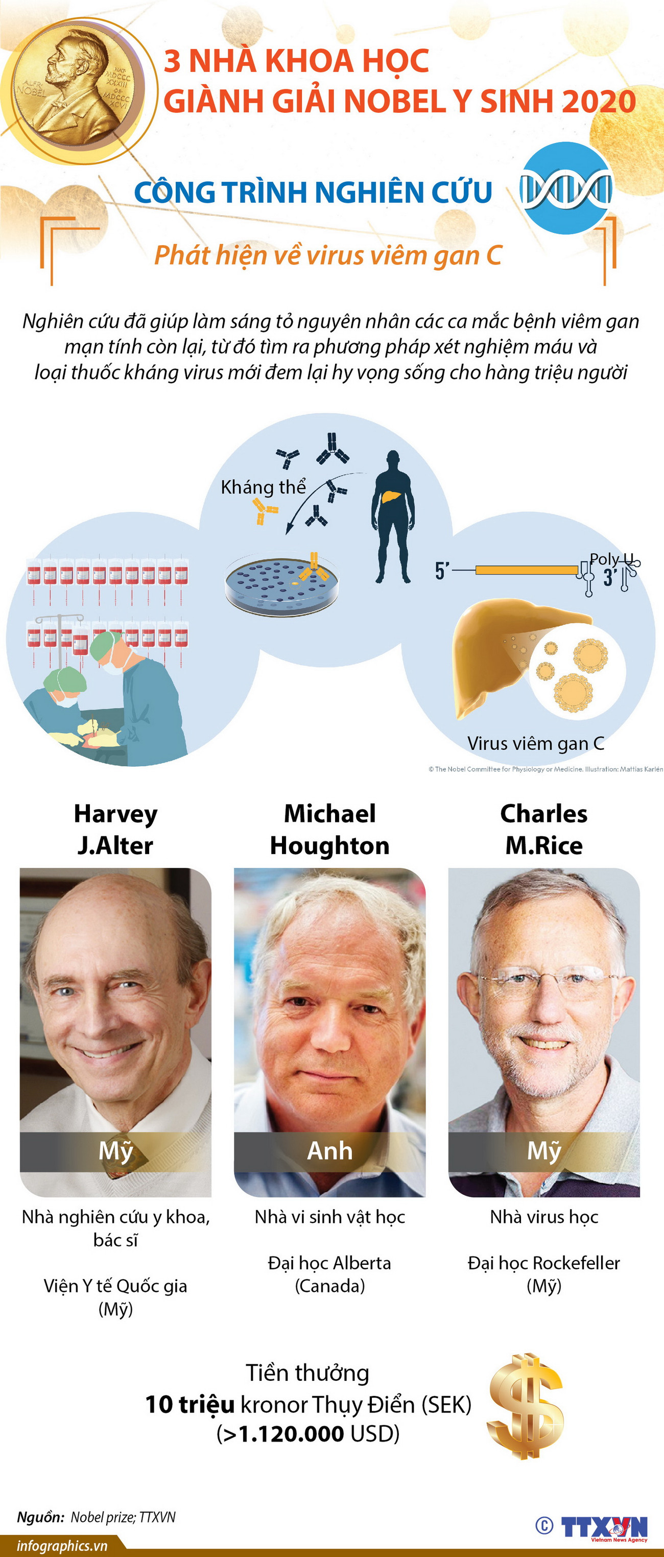 [Infographics] Ba nhà khoa học giành Giải Nobel Y sinh 2020 ảnh 1